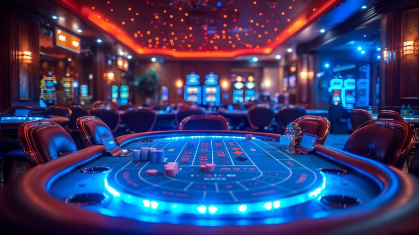 Meja dealer langsung M-World Championship dengan studio profesional dan dealer berpengalaman